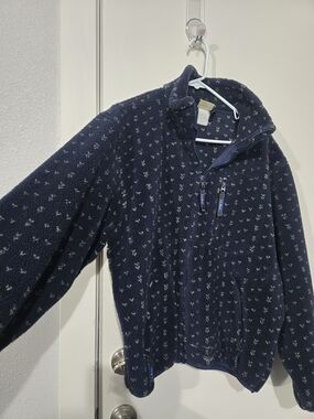 L.L. Bean Navy Blue Fleece with Cream Dot Pattern